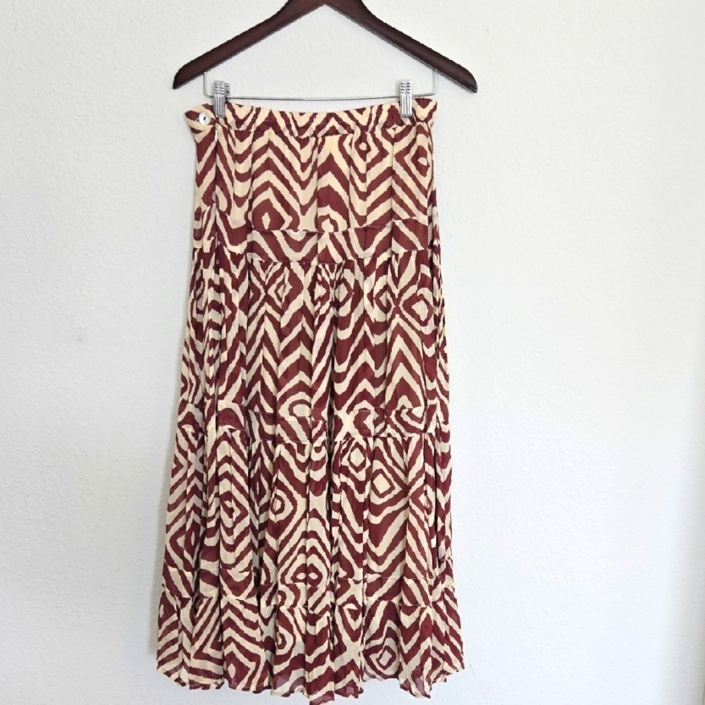 Soft Surroundings Brown And Cream Tiered Midi/ Maxi Skirt Size PM